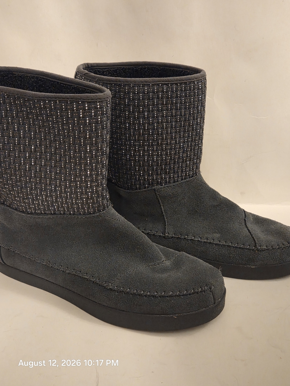 BOBS from Skechers Black Short Suede Winter Boots with Knit Cuff